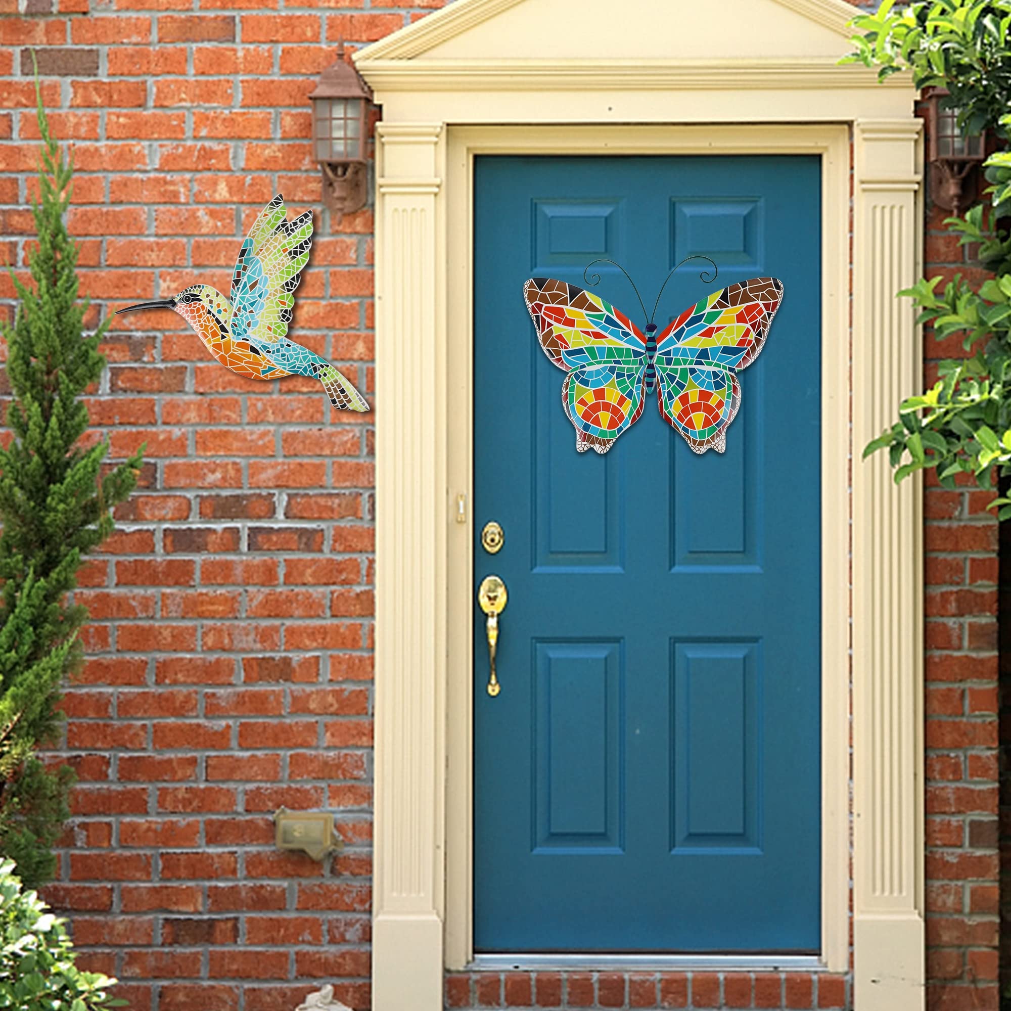 Adroiteet 16 Inch Large Wall Decor, Set of 2 Butterfly Hummingbird Metal Wall Art, Bird Wall Sculpture Hanging Decorations, Perfect for Garden Yard Fence Home Kitchen Bedroom Outdoor Indoor