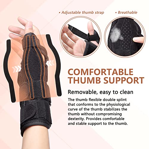 Thumb Spica Splint & Wrist Brace, Adjustable Carpal Tunnel Wrist Brace Support, Night Sleep Wrist & Thumb Stabilizer for De Quervain's Tenosynovitis, Tendonitis, Arthritis, Sprain, Fits Women and Man