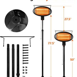 Patio Heater Electric Infrared Heater 1500W with 3 Modes Fast Heating with Tip-Over Overheat Protection for Garage, Backyard, Camping, Balcony use