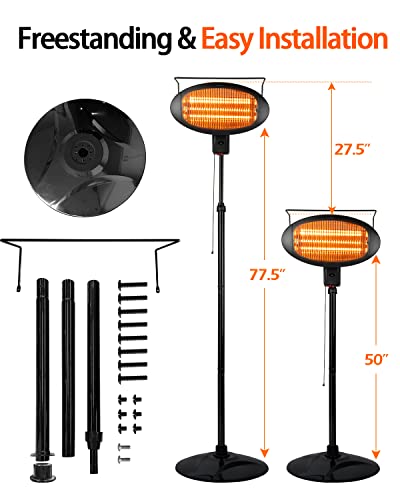 Patio Heater Electric Infrared Heater 1500W with 3 Modes Fast Heating with Tip-Over Overheat Protection for Garage, Backyard, Camping, Balcony use