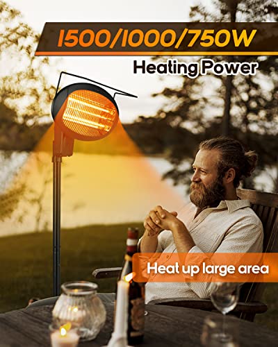 Patio Heater Electric Infrared Heater 1500W with 3 Modes Fast Heating with Tip-Over Overheat Protection for Garage, Backyard, Camping, Balcony use