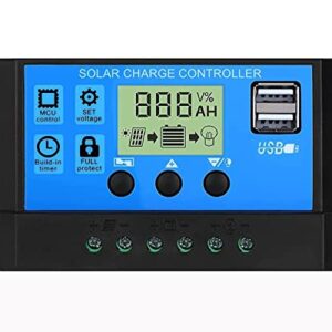 Jtron Solar Charge Controller, Charge Controllers for Solar Panel Battery Intelligent Regulator with Dual USB Port 12V/24V Auto Paremeter Multi-Function Adjustable LCD Display (YJSS-10A)