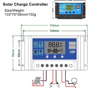 Jtron Solar Charge Controller, Charge Controllers for Solar Panel Battery Intelligent Regulator with Dual USB Port 12V/24V Auto Paremeter Multi-Function Adjustable LCD Display (YJSS-10A)