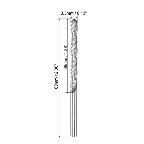 uxcell Carbide Twist Drill Bits 3.3mm, Metric Spiral Flutes Straight Shank Tungsten Steel Drilling Tool for Stainless Steel Alloy Metal