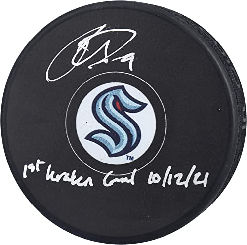 Ryan Donato Seattle Kraken Autographed Hockey Puck with "1st Kraken Goal 10/12/16" Inscription - Autographed NHL Pucks