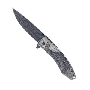 falcon 8" fantasy wolf embossed stainless steel drop point spring assisted folding pocket knife edc pocket knife in multiple colors for gifts