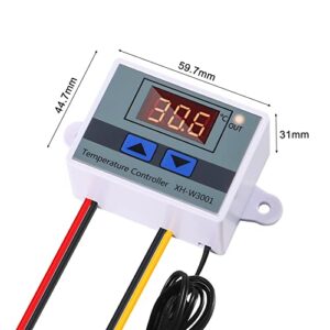 Alinan 4pcs 12V 10A 120W XH-W3001 Digital LED Temperature Controller Mini Thermostat Switch with Waterproof NTC 10K Thermistor Sensor Probe, -50℃ to 110℃ Heating/Cooling Temperature Control