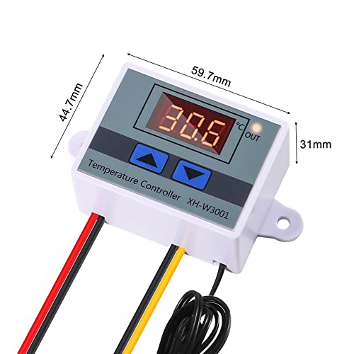 Alinan 4pcs 12V 10A 120W XH-W3001 Digital LED Temperature Controller Mini Thermostat Switch with Waterproof NTC 10K Thermistor Sensor Probe, -50℃ to 110℃ Heating/Cooling Temperature Control