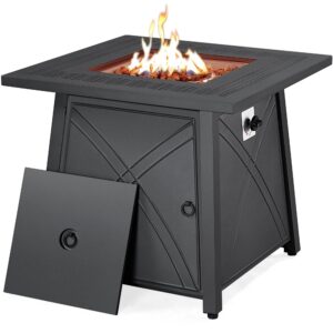 yaheetech propane gas fire pit 28 inch 50,000 btu square gas firepits with iron tabletop for patio/garden/party, 2 in 1 fire pit with lava rocks for heating/bonfire atmosphere, csa certification