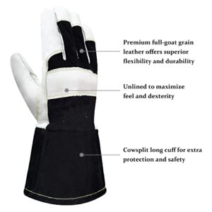 Intra-FIT Electric TIG Welding Gloves, Heat Resistant & Durability, Top Premium Grain Goat Skin with Cowsplit Long Cuff for Welder
