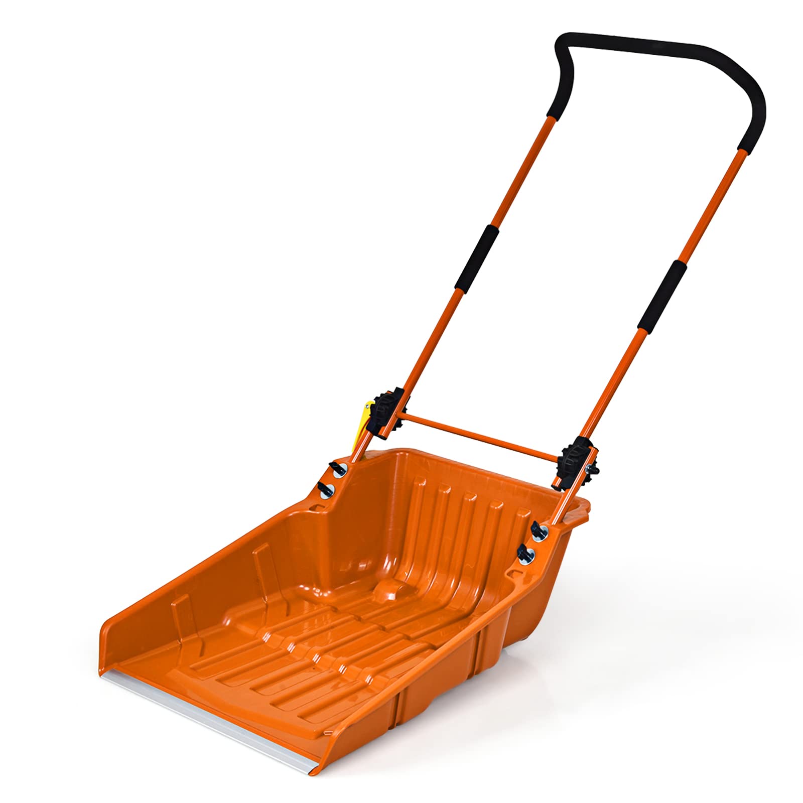 GYMAX 26” Poly Sleigh Shovel, Rolling Snow Pusher Scoop Extra Large Capacity, Adjustable Angle & Easy Setup, with Ergonomic Handle & Wheels for Driveway, Sidewalk, Patio (Orange)