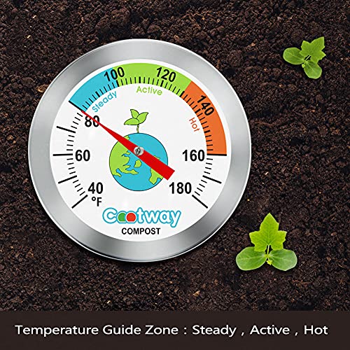 Compost Thermometer, Backyard Compost Thermometer 5" Stem Long, 2 Inch Dial Soil Thermometer, Easy Reading & Accurate, Sturdy Stainless Steel, with Composting Temperature Guide, 40-180 Degrees F