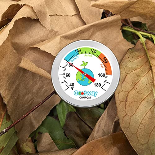Compost Thermometer, Backyard Compost Thermometer 5" Stem Long, 2 Inch Dial Soil Thermometer, Easy Reading & Accurate, Sturdy Stainless Steel, with Composting Temperature Guide, 40-180 Degrees F