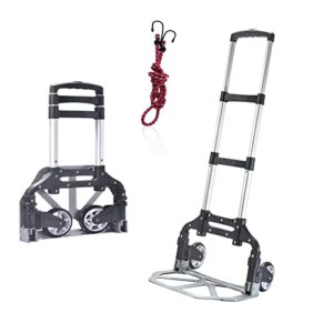 150lbs folding hand truck dolly, aluminium portable folding dolly cart with bungee rope,black platform truck