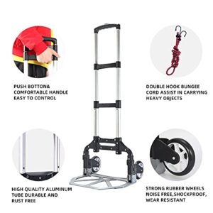 150lbs Folding Hand Truck Dolly, Aluminium Portable Folding Dolly cart with Bungee Rope,Black Platform Truck