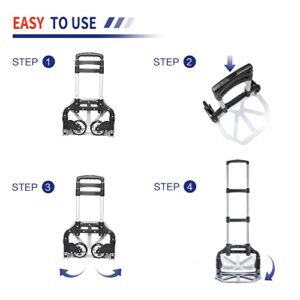 150lbs Folding Hand Truck Dolly, Aluminium Portable Folding Dolly cart with Bungee Rope,Black Platform Truck
