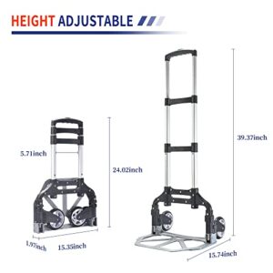 150lbs Folding Hand Truck Dolly, Aluminium Portable Folding Dolly cart with Bungee Rope,Black Platform Truck