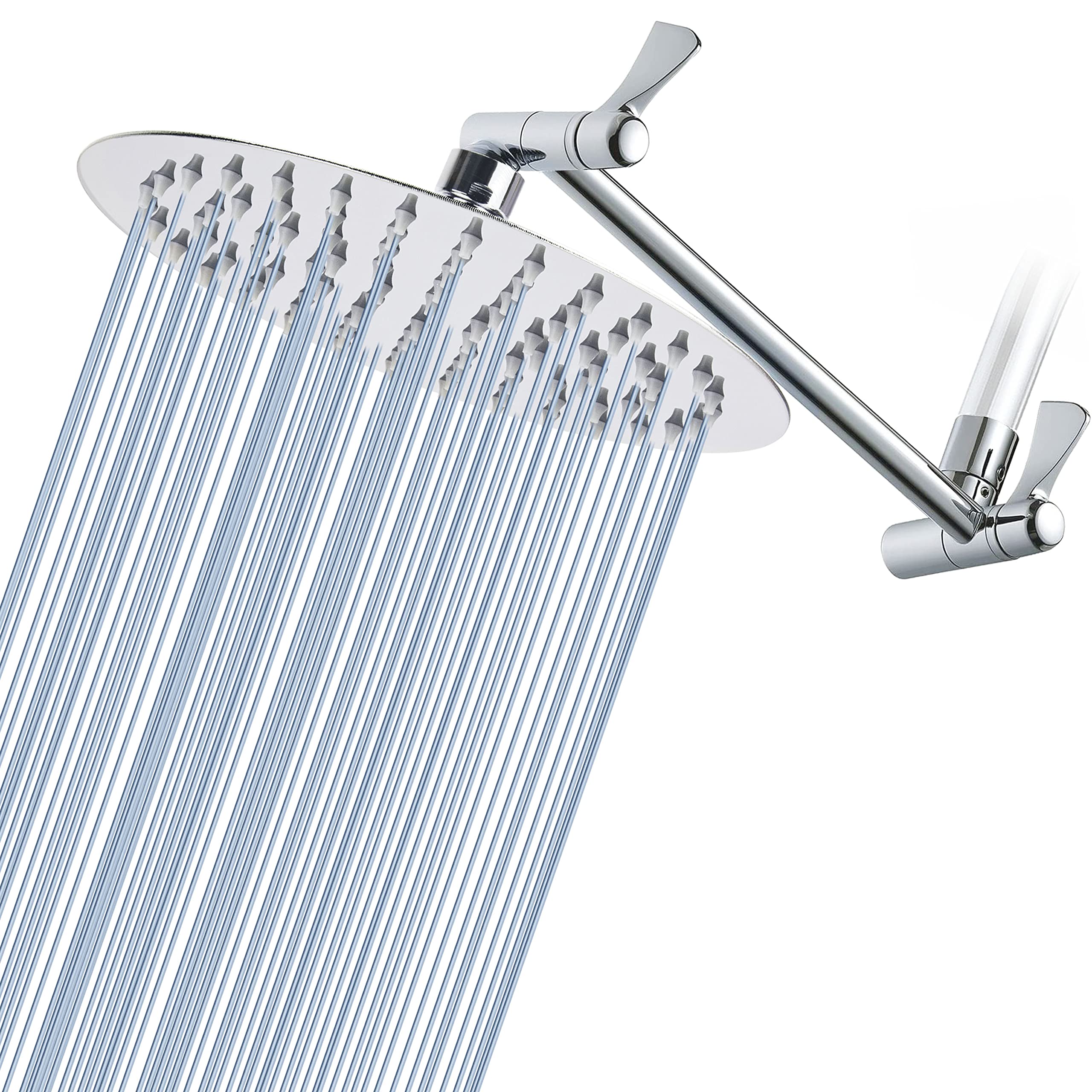 8'' Rain Shower Head with 11'' Adjustable Extension Arm - Eolax High Pressure Rainfall Showerhead Solve Low Water Pressure and Flow - Bathroom Fixed Shower Heads Made of 304 Stainless Steel - Chrome