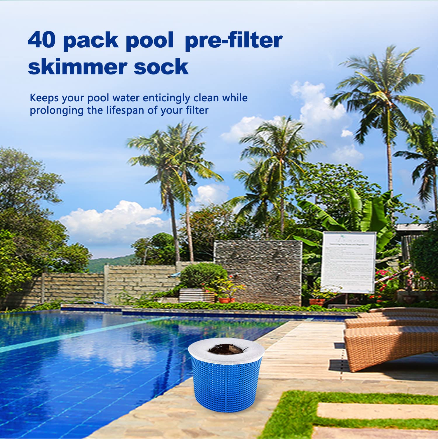 WISHDIAM 40 Pack Pool Skimmer Socks, Works Perfect with The Pool Skimmer for Inground and Above Ground Pool/Pool Skimmer Basket