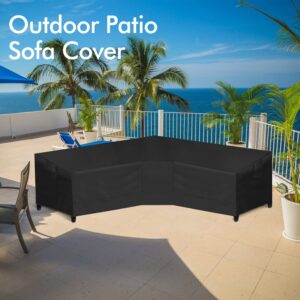 WLEAFJ Patio V-Shaped Sectional Sofa Cover Waterproof, Heavy Duty Outdoor Sectional Couch Cover, Lawn Patio Furniture Cover with Air Vent 89" L (on Each Side) x 33.5" D x 31" H, Black