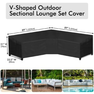 WLEAFJ Patio V-Shaped Sectional Sofa Cover Waterproof, Heavy Duty Outdoor Sectional Couch Cover, Lawn Patio Furniture Cover with Air Vent 89" L (on Each Side) x 33.5" D x 31" H, Black