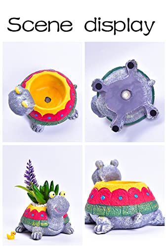 Cute tortoise flower pot with drainer garden flower pot resin succulent potted bonsai plant stand home desk mini ornaments Christmas birthday giftsPurple