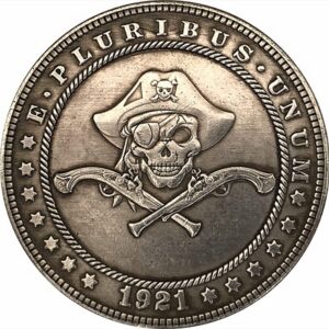 double guns skull pirates hobo coin, us copy antique morgan hobo nickel coin commemorative badge toy,protective case included