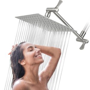12'' rain shower head with 11'' adjustable extension arm - eolax large rainfall showerhead solve low water pressure and flow - bathroom square shower heads made of 304 stainless steel - chrome