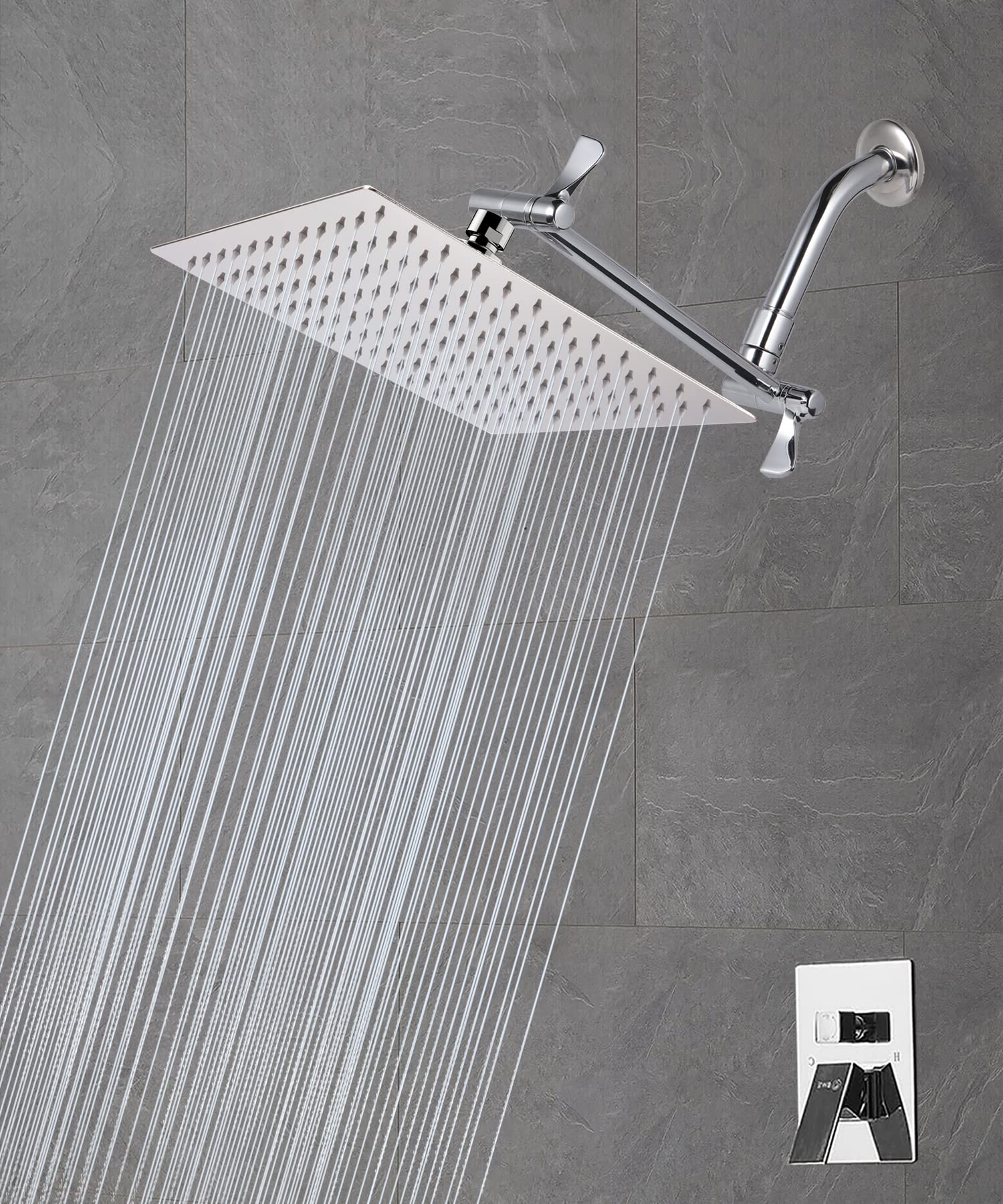 12'' Rain Shower Head with 11'' Adjustable Extension Arm - Eolax Large Rainfall Showerhead Solve Low Water Pressure and Flow - Bathroom Square Shower Heads Made of 304 Stainless Steel - Chrome