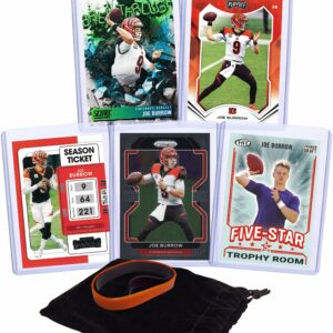 Joe Burrow Football Cards (5) Assorted Bundle - Cincinnati Bengals Trading Card Gift Set