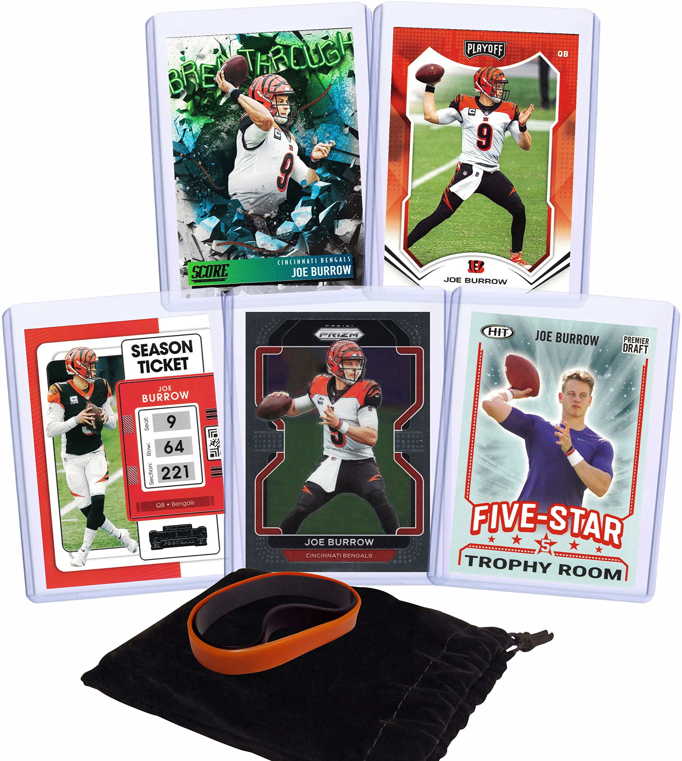 Joe Burrow Football Cards (5) Assorted Bundle - Cincinnati Bengals Trading Card Gift Set