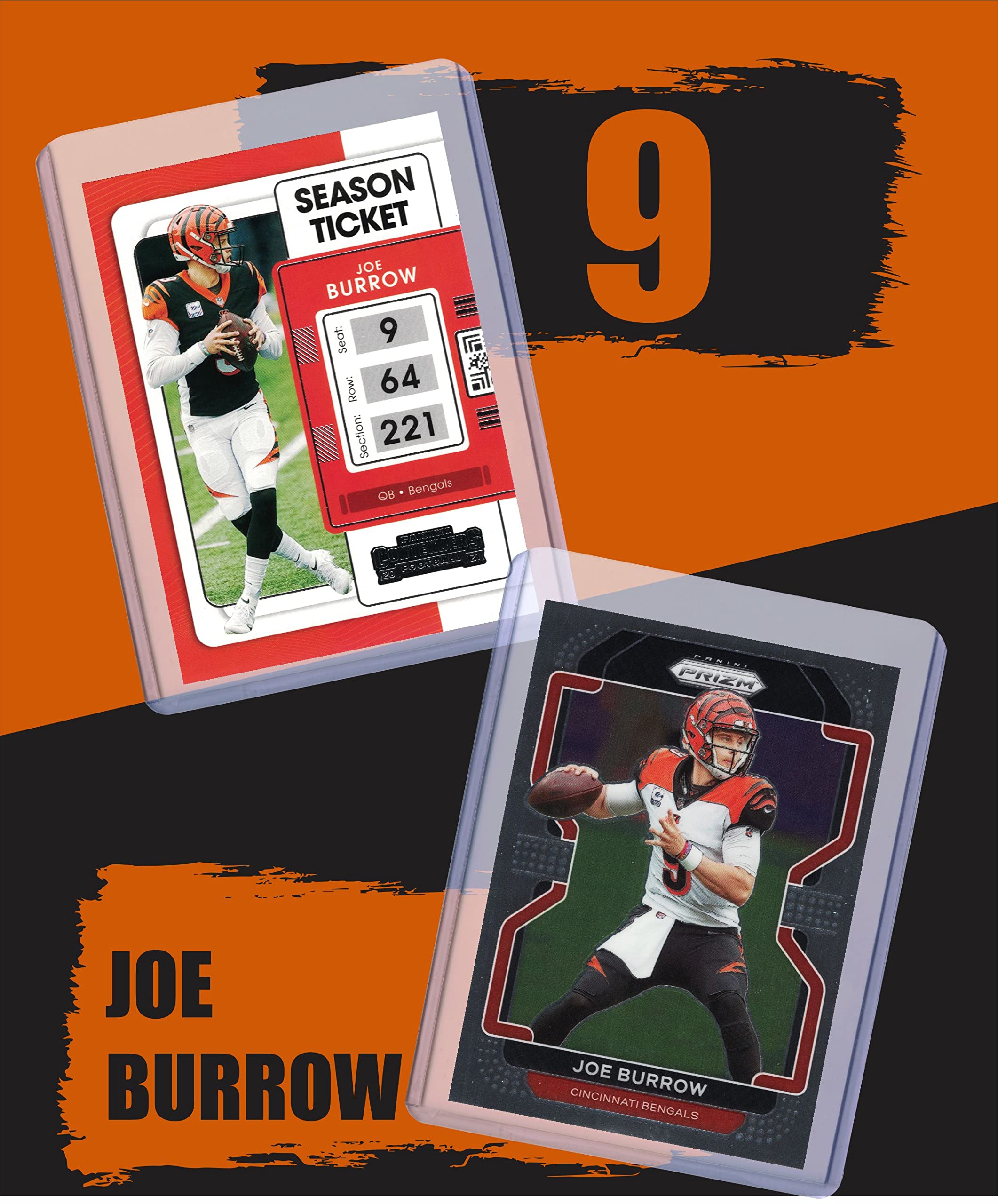 Joe Burrow Football Cards (5) Assorted Bundle - Cincinnati Bengals Trading Card Gift Set