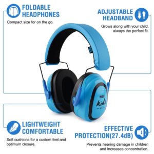 GREEN DEVIL Toddler Ear Protection Safety Ear Muffs Design For Age 3-16 Noise Cancelling SNR 27.4dB Kids Hearing Protection Earmuffs Sensory Headphones for Autism Kids (Blue)