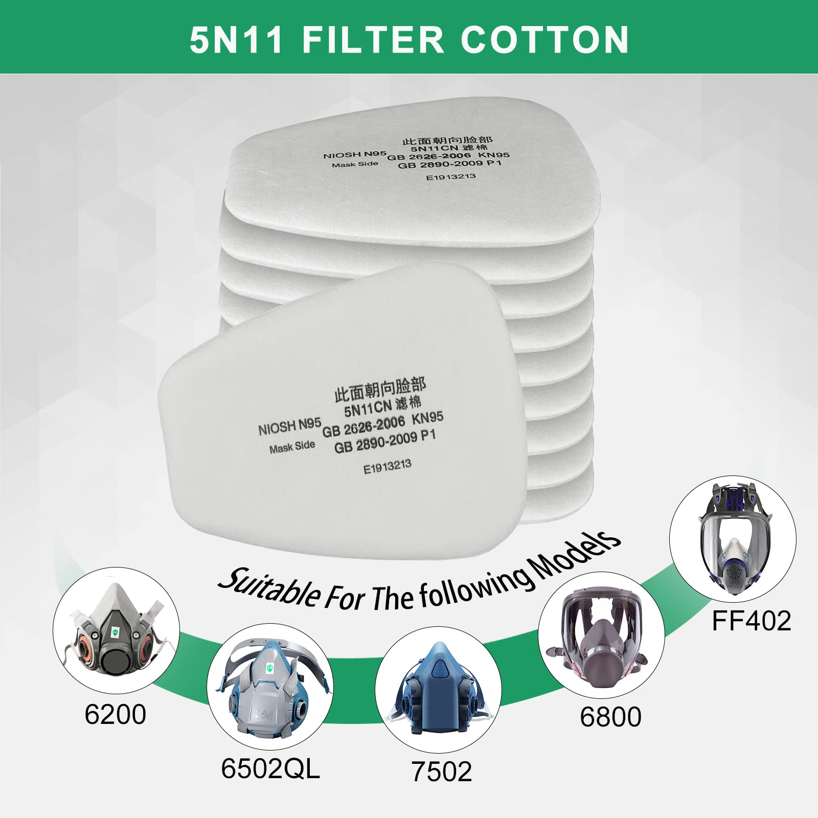 20PCS Filter Cotton of Respirator - Spray Paint Dust-Proof Anti-Particles for 6200, 6800, 7502 Series Gas Respirator (5N11) (5N11 Filter Cotton)