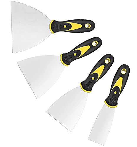 KZXXZH Wallpaper Scrapers, 1.5'', 3'', 4'', 5'' Wide Putty Knife Set, Metal Spackle Knives Paint Tools for Wallpaper/Decals/Drywall Finishing/Plaster Scraping (4 Pack)(kzkj-006)