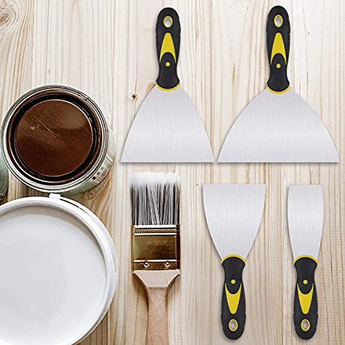 KZXXZH Wallpaper Scrapers, 1.5'', 3'', 4'', 5'' Wide Putty Knife Set, Metal Spackle Knives Paint Tools for Wallpaper/Decals/Drywall Finishing/Plaster Scraping (4 Pack)(kzkj-006)