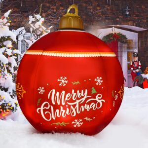 iokuki light up pvc inflatable christmas ball, 24 inch large outdoor christmas pvc inflatable decorated ball with rechargeable led light & remote for outdoor yard & pool decorations 1 pcs