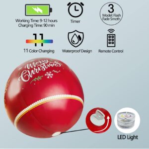 IOKUKI Light Up PVC Inflatable Christmas Ball, 24 Inch Large Outdoor Christmas PVC Inflatable Decorated Ball with Rechargeable LED Light & Remote for Outdoor Yard & Pool Decorations 1 PCS