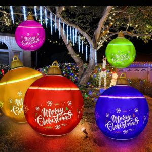 IOKUKI Light Up PVC Inflatable Christmas Ball, 24 Inch Large Outdoor Christmas PVC Inflatable Decorated Ball with Rechargeable LED Light & Remote for Outdoor Yard & Pool Decorations 1 PCS