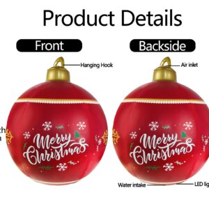 IOKUKI Light Up PVC Inflatable Christmas Ball, 24 Inch Large Outdoor Christmas PVC Inflatable Decorated Ball with Rechargeable LED Light & Remote for Outdoor Yard & Pool Decorations 1 PCS