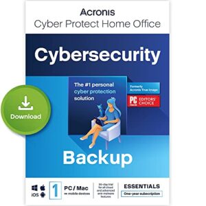 acronis cyber protect home office 2023 | essentials | 1 pc/mac | 1 year | windows/mac/android/ios | pure backup | activation code by email