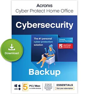 acronis cyber protect home office 2023 | essentials | 5 pc/mac | 1 year | windows/mac/android/ios | pure backup | activation code by email