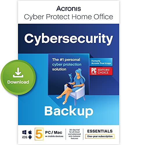 Acronis Cyber Protect Home Office 2023 | Essentials | 5 PC/Mac | 1 Year | Windows/Mac/Android/iOS | pure Backup | Activation Code by email