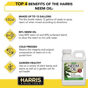 HARRIS Neem Oil Cold Pressed Water Soluble Concentrate, Makes 12 Gallons, 8oz NEEM-8C