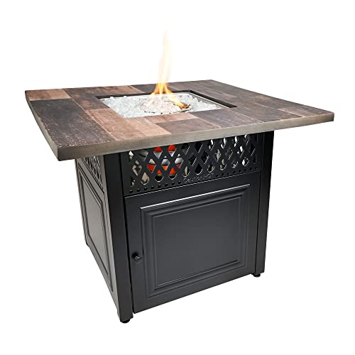 Endless Summer Piper 38 Inch Square DualHeat Gas Fire Pit Table And Patio Heater Combination with Hidden Control Panel, White Fire Glass and Cover