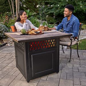 Endless Summer Piper 38 Inch Square DualHeat Gas Fire Pit Table And Patio Heater Combination with Hidden Control Panel, White Fire Glass and Cover