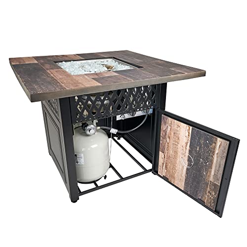 Endless Summer Piper 38 Inch Square DualHeat Gas Fire Pit Table And Patio Heater Combination with Hidden Control Panel, White Fire Glass and Cover