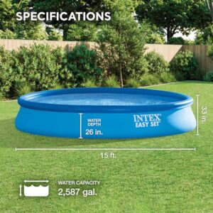 Intex 28157EH Easy Set 15 Foot by 33 Inch Round Inflatable Outdoor Backyard Above Ground Swimming Pool Set with 530 GPH Filter Pump, Blue