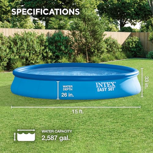 Intex 28157EH Easy Set 15 Foot by 33 Inch Round Inflatable Outdoor Backyard Above Ground Swimming Pool Set with 530 GPH Filter Pump, Blue