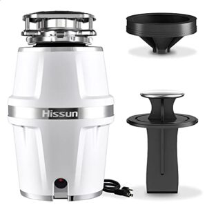 hissun garbage disposal, 3/4 hp continuous feed kitchen garbage disposer with power cord, household food waste disposer with super quiet motor & flange included - white